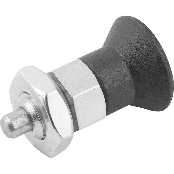 Kipp Indexing Plunger Eco Short Vers Size:1 D1=M10, D=5, Form:B, Steel Not Hardened, Comp: Plastic, Black K0748.02105100 - main